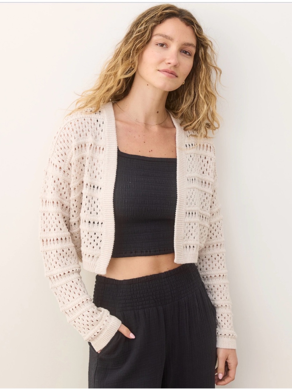 NWT Marine Layer Anacapa Open Stitch Cardigan Large Calico Creme Crochet Knit